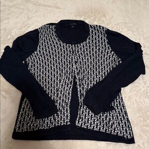 Tommy Hilfiger Navy & White Patterned Crewneck Cardigan Sweater